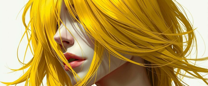 Digitale Kunst einer Frau mit wehenden colloriertem Haar Abstrakte Kunst&ndash; detailverliebt, fantasievoll und stilvoll. Perfekte Inspiration f&uuml;r Haarfarben, moderne &Auml;sthetik und kreative Beauty-Konzepte.