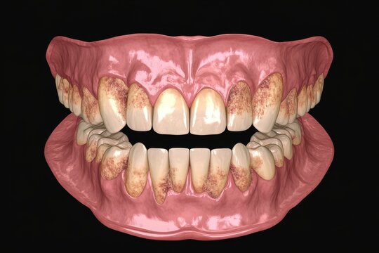 D illustration of abfraction on anterior teeth, depicted with medical accuracy