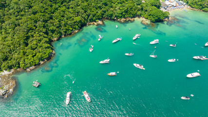 Bombinhas Beach in Santa Catarina. Aerial view taken with a drone. Brazil.