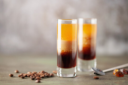 Layered B52 Shot Cocktail Ready to Drink. Duck Fart Shot