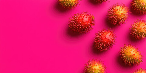 Texture of the many red rambutan fruit, natural background