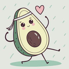 Kawaii Avocado Doing Yoga – Cute and Relaxing Cartoon Fruit Vector Illustration