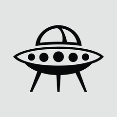 Simple Black and White Flying Saucer Icon Illustration