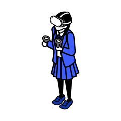 Female student wearing a VR headset - Blue Monochrome