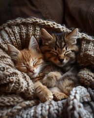 Two kittens sleeping in blanket