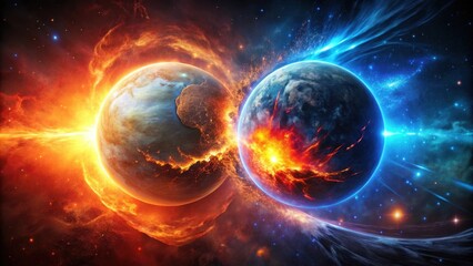 Cosmic Collision Fiery Inferno Meets Glacial Blast in a Celestial Dance of Destruction