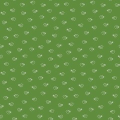 A seamless pattern with white line-drawn birds on a green background 