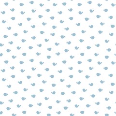A seamless pattern with birds painted blue on a white background 