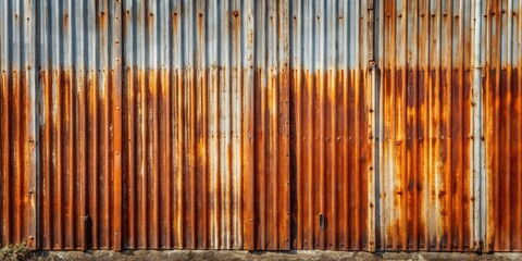 Rustic Corrugated Metal Wall Texture Aged, Weathered, and Showing Rich Hues of Rust and Oxidation