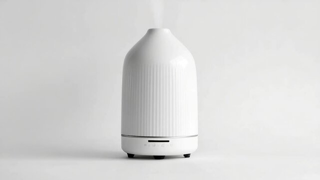 Elegant white diffuser releasing mist in a minimalist setting