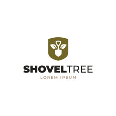 Garden Shovel Logo with Tree Concept isolated on white background.