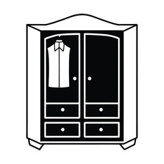 Open wardrobe with shirt hanging inside vector illustration home furniture icon