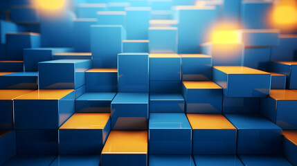 Obraz premium 3d rendering of yellow and blue abstract geometric background. Scene for advertising, technology, showcase, banner, game, sport, cosmetic, business, metaverse. Sci-Fi Illustration. Product display