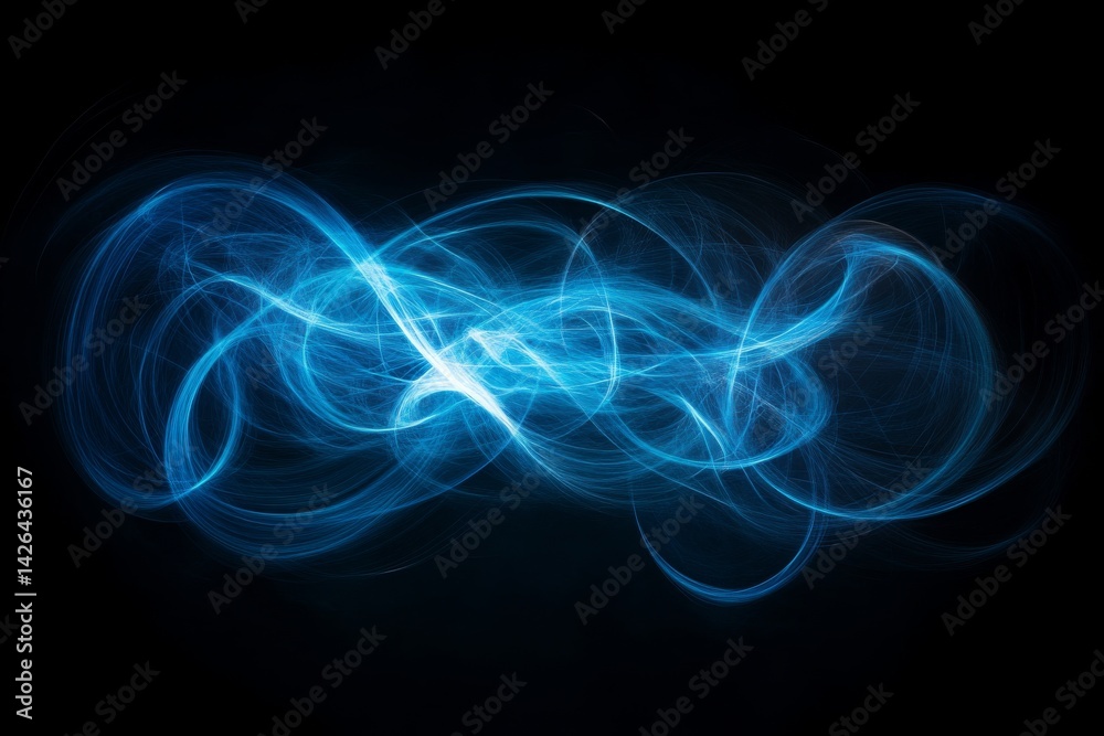 Aufkleber a series of glowing blue light streaks draws the eye towards a single point, set against a dark back