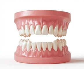 Obraz premium The concept of teeth whitening is visually represented through a 3D render of a jaw, with one half bearing yellow teeth and the other half bearing teeth that have been whitened