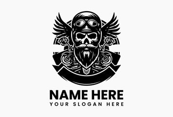 Vintage black motorcycle sport rider logo design, vector emblem with retro biker and fast road concept 