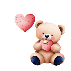 Fototapeta premium Cute teddy bear holding a heart, perfect for love and affection. isolated against a transparent background.