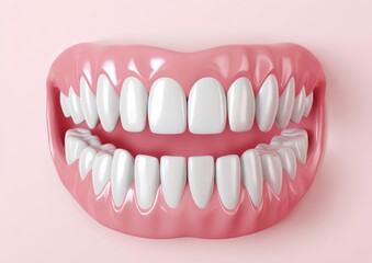 Fototapeta premium A 3D rendering of a jaw with a missing upper front tooth and a missing lower tooth, set against a white background