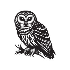 Barred owl Silhouette - Barred owl Vector - Minimalist Barred owl Illustration - Black and White Art.