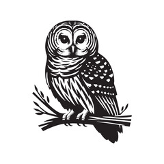 Barred owl Silhouette - Barred owl Vector - Minimalist Barred owl Illustration - Black and White Art.