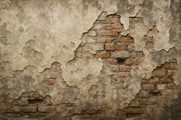 Cracked Wall Texture with Exposed Brick and Peeling Plaster Surface
