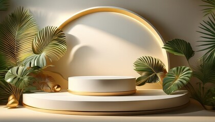 Fototapeta premium a pedestal for cosmetic products luxury summer architecture interior aesthetic pedestal cosmetic products luxury summer architecture interior aesthetic white studio background
