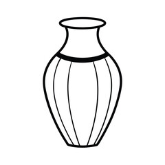 Simple black outline drawing of a vase with vertical lines on white backdrop