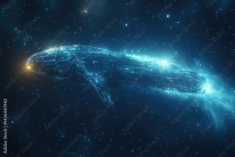 Poster a luminous whale-like entity traverses the cosmos, its form composed of constellations and starlight