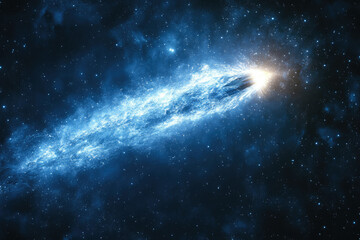 Fototapeta premium A spaceship streaks across a cosmic expanse, leaving a glowing trail of energy in its wake.