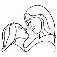 Mother and daughter smiling in line art illustration