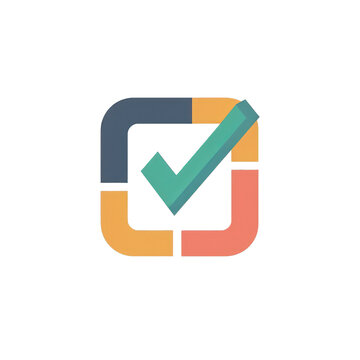 A vibrant logo featuring a checkmark inside a colorful square design, representing approval and positivity, perfect for branding and marketing materials , isolated on white or transparent png