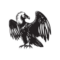 Bearded Vulture Silhouette - Black and White Bearded Vulture Illustration - Bearded Vulture Vector.