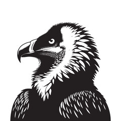 Bearded Vulture Silhouette - Black and White Bearded Vulture Illustration - Bearded Vulture Vector.