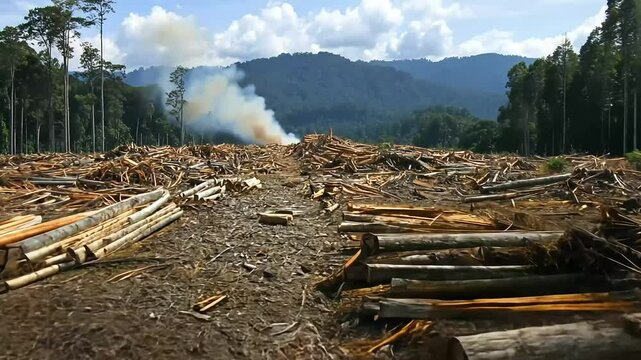 Deforestation, logging, rainforest, smoke, mountains, environmental damage, Asia, cleared land,  illegal logging, environmental impact