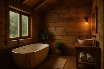 Cozy Wooden Bathroom with Natural Light and Simple Design