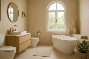Elegant Minimalist Bathroom with Natural Light and Soft Tones