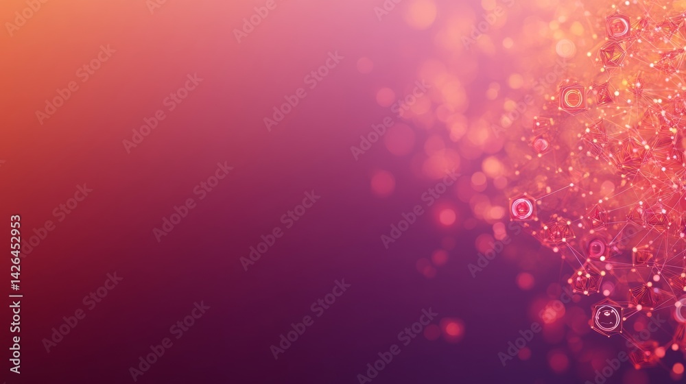 Fototapete A blend of glowing hacker alerts and secure encryption icons creates a vibrant digital network against a gradient background, allowing for flexible design options