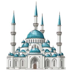 Fototapeta premium Mosque illustration, Islamic architecture, white and blue