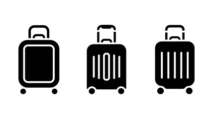 Suitcases Icon Set: A set of three distinct suitcase icons, each with unique design elements, perfect for travel websites, apps, and presentations.
