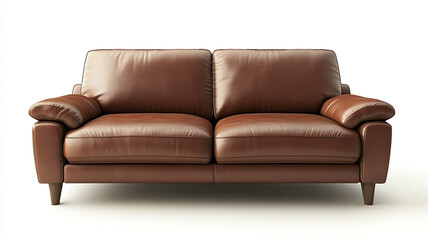 Fototapeta premium a brown leather luxury sofa isolated on white background.