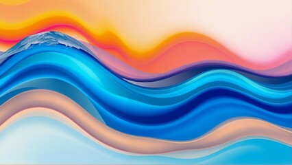Obraz premium A modern abstract 3D background featuring smooth, layered waves in pastel tones of pink, peach, lavender, and blue. This fluid, gradient design is perfect for use in web design, digital art,