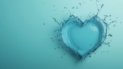 Symbolize of moisture hydrating. Water splash forming a heart shape on a blue background.
