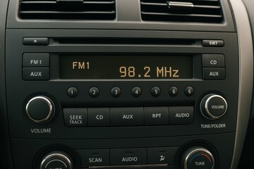 Fototapeta premium Modern Car Audio System Displaying FM Radio Frequency 98.2 MHz