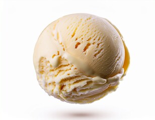 extreme front view of a hyperrealistic single ball of honey lavender ice cream levitating in mid air isolated on a white white background