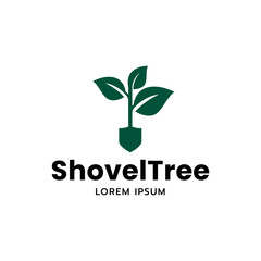 Garden Shovel Logo with Tree Concept isolated on white background.