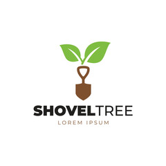 Garden Shovel Logo with Tree Concept isolated on white background.