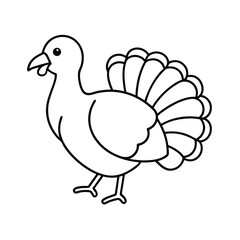 Simple black and white turkey illustration for coloring pages and thanksgiving designs
