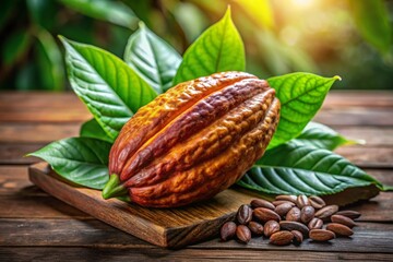 Fresh Cocoa Pods with Lush Green Leaves - Agriculture Harvest Concept