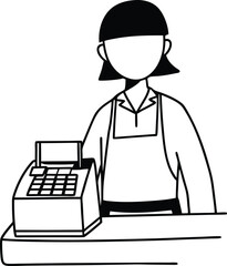 Cashier Behind Cash Register Icon