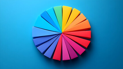Obraz premium A vivid spectrum of colorful wedges arranged in a circle on a blue surface vibrant and modern